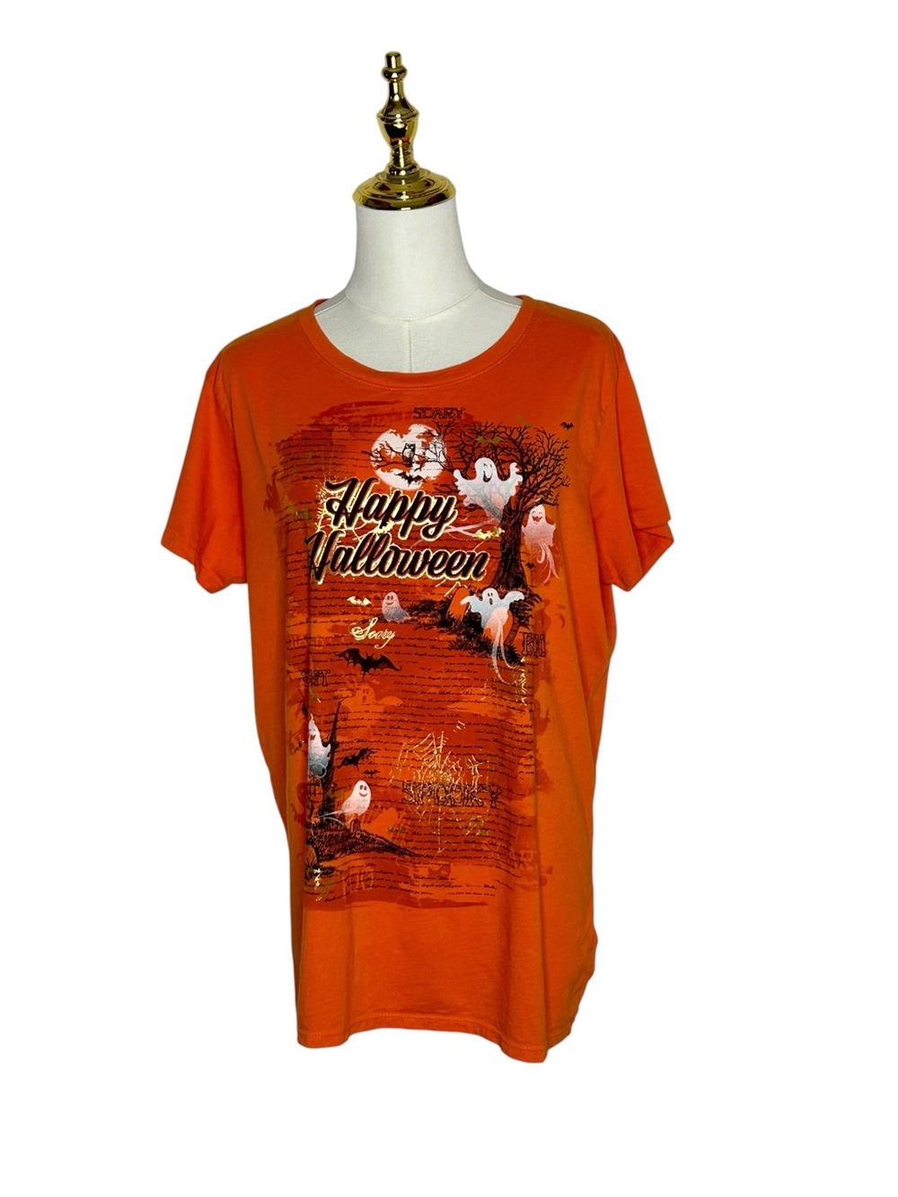Way to Celebrate Orange 'Happy Halloween' Ghosts Short Sleeve Tee Spooky Cute 2X